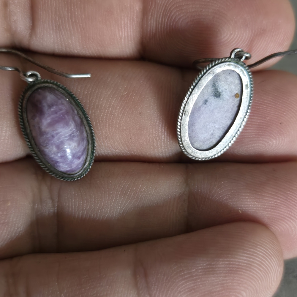 Elegant Silver and Purple Stone Earrings